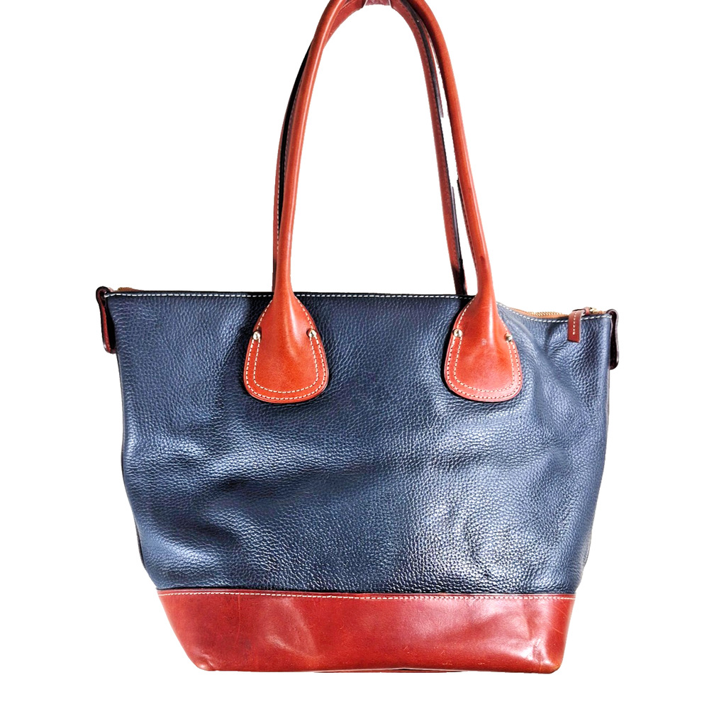 Dooney & Bourke Tote Bag Pebble Grain Leather Navy /Brown Red Lining #J12252621 - Picture 5 of 16